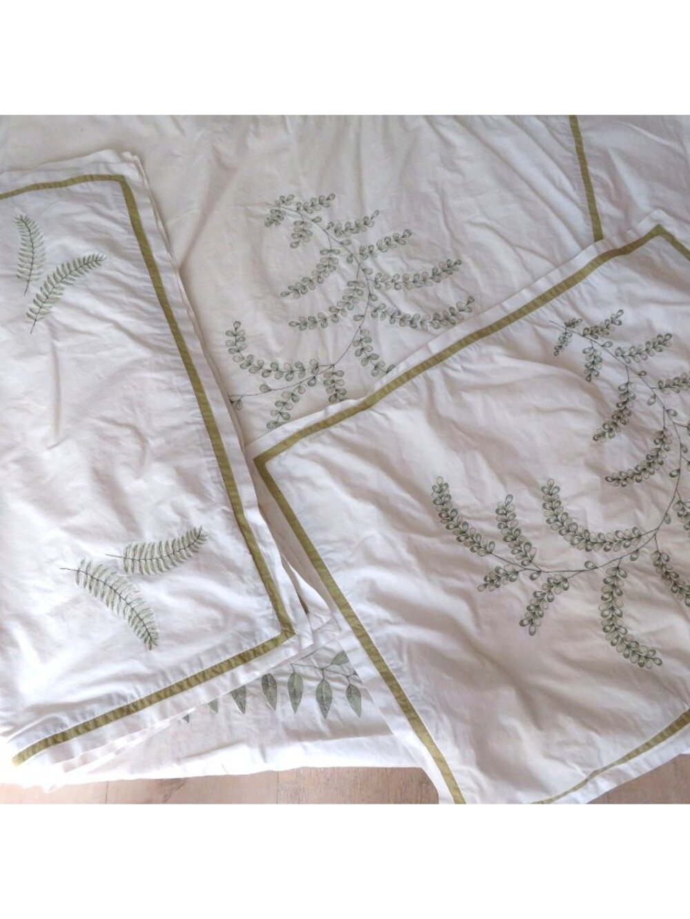 Pottery Barn Vintage Fern Embroidered Duvet Cover 3 Pillow Shams Full/Queen